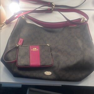 Coach Brown and Pink Tote Bag with matching Wallet